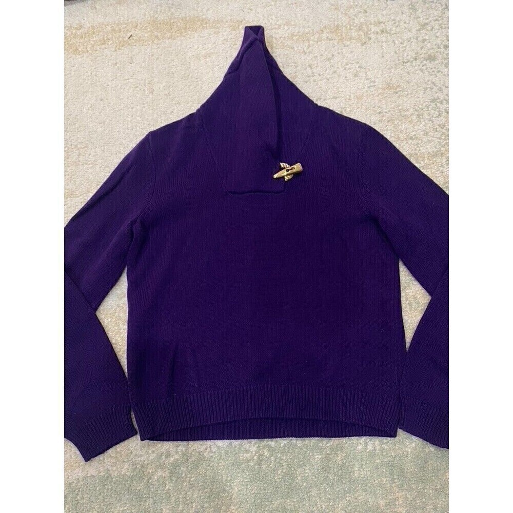 Ralph Lauren Green Label Purple Sweater With Gold Toggle Size Petite Medium
